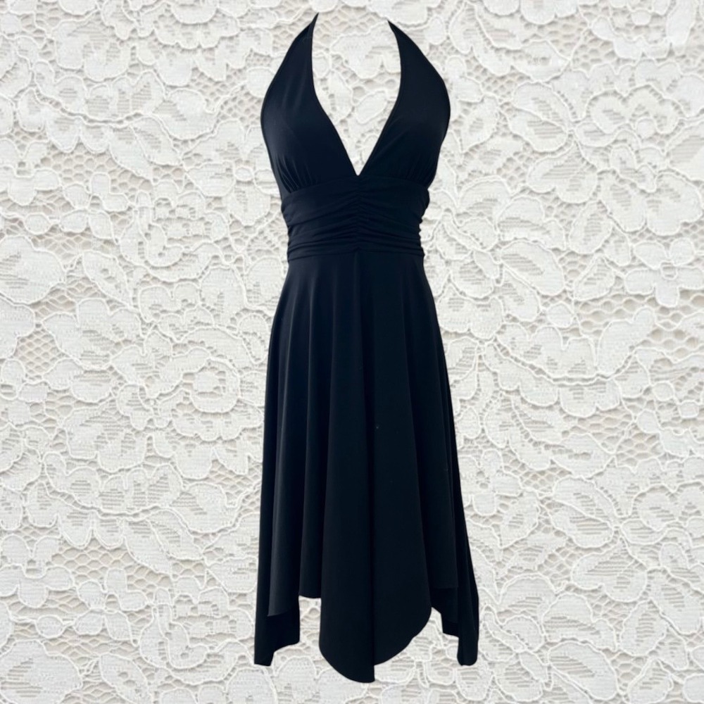 vintage y2k handkerchief hem halter midi dress